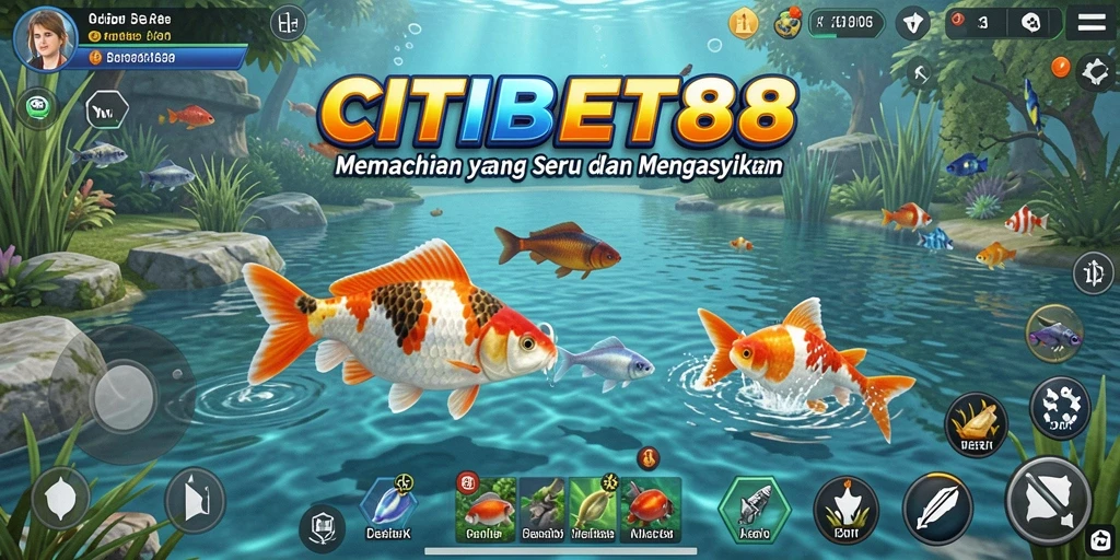 Tampilan gameplay CITIBET88 yang mendebarkan dengan berbagai ikan dan alat pancing.