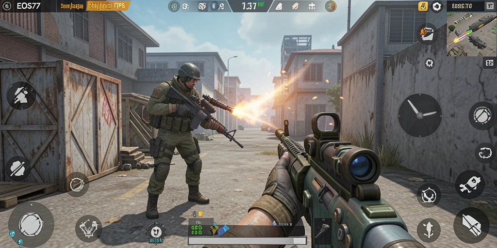 Screenshot gameplay menampilkan pertarungan seru di <strong>EOS77</strong>.