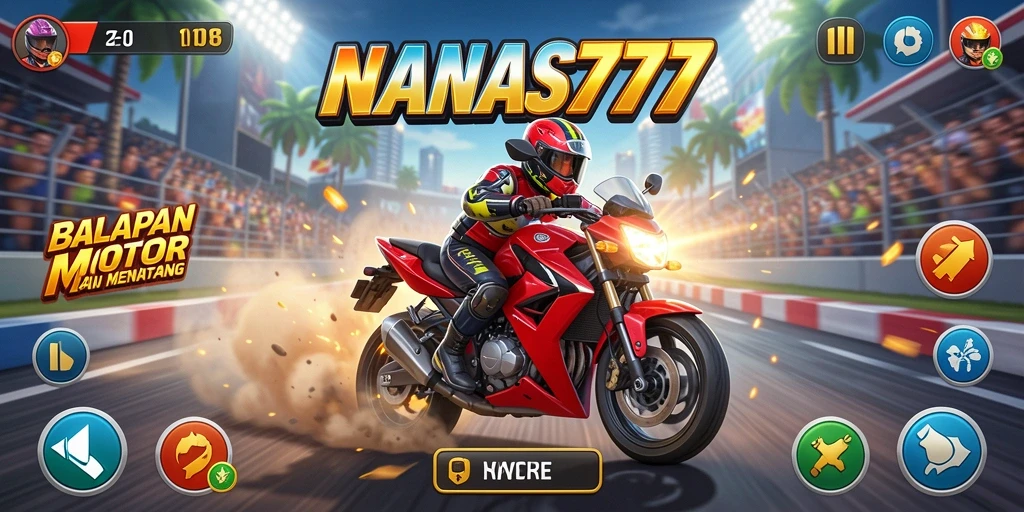 Tampilan gameplay menegangkan di lintasan balap NANAS777.
