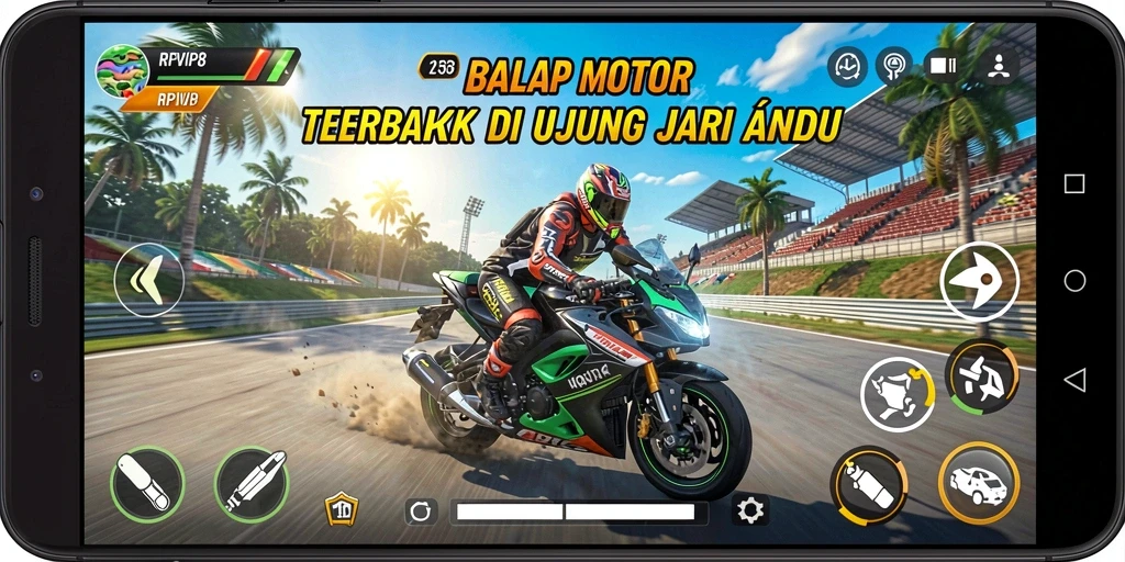 Tampilan gameplay RPVIP8 yang mendebarkan dan kompetitif di trek balap.