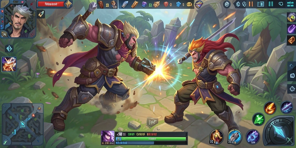Tangkapan layar gameplay V07 dengan aksi MOBA yang menakan.