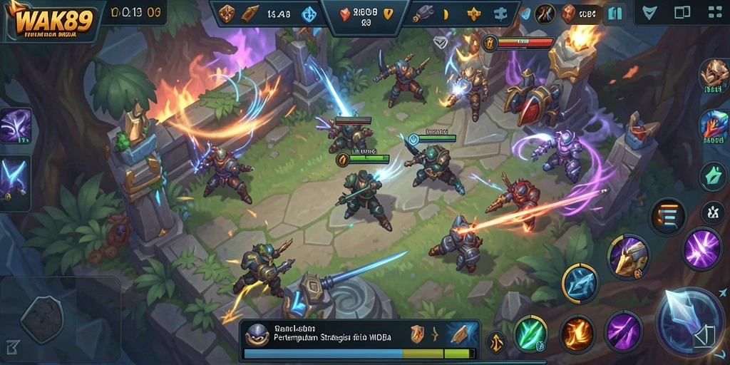 Screenshot gameplay WAK89 dengan aksi seru dari karakter-karakter MOBA.